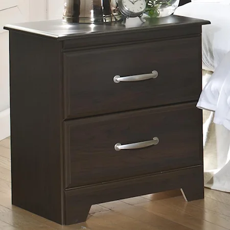 2-Drawer Night Stand with Block Feet and Silver Drawer Pulls